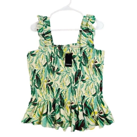 Torrid Peplum Tank Top Smocked Ruffle Strap‎ Tropical Print Womens Size 1X NEW - Picture 1 of 9